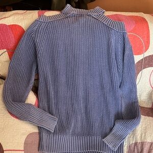 free people dawn blue cotton sweater. Size large. Cut outs in back. Cute!